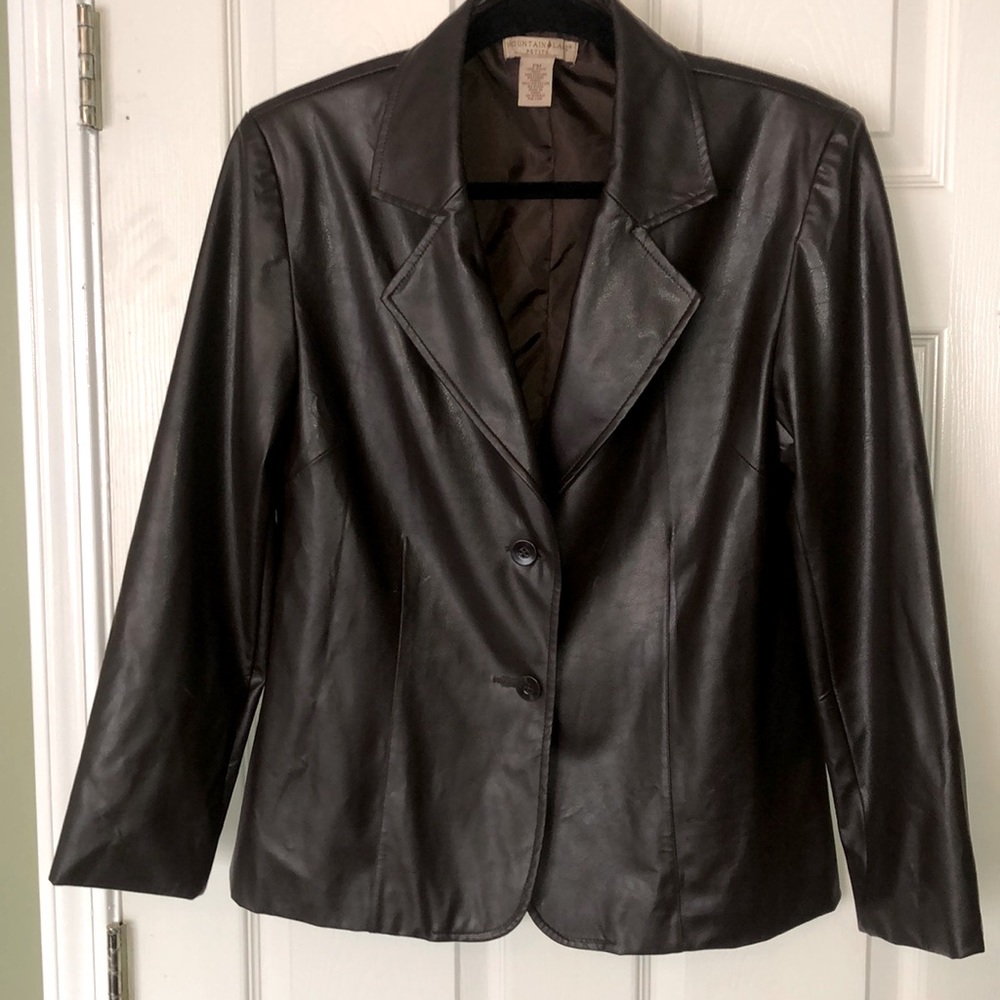 Faux Leather dark brown blazer jacket double button Women petite medium western
